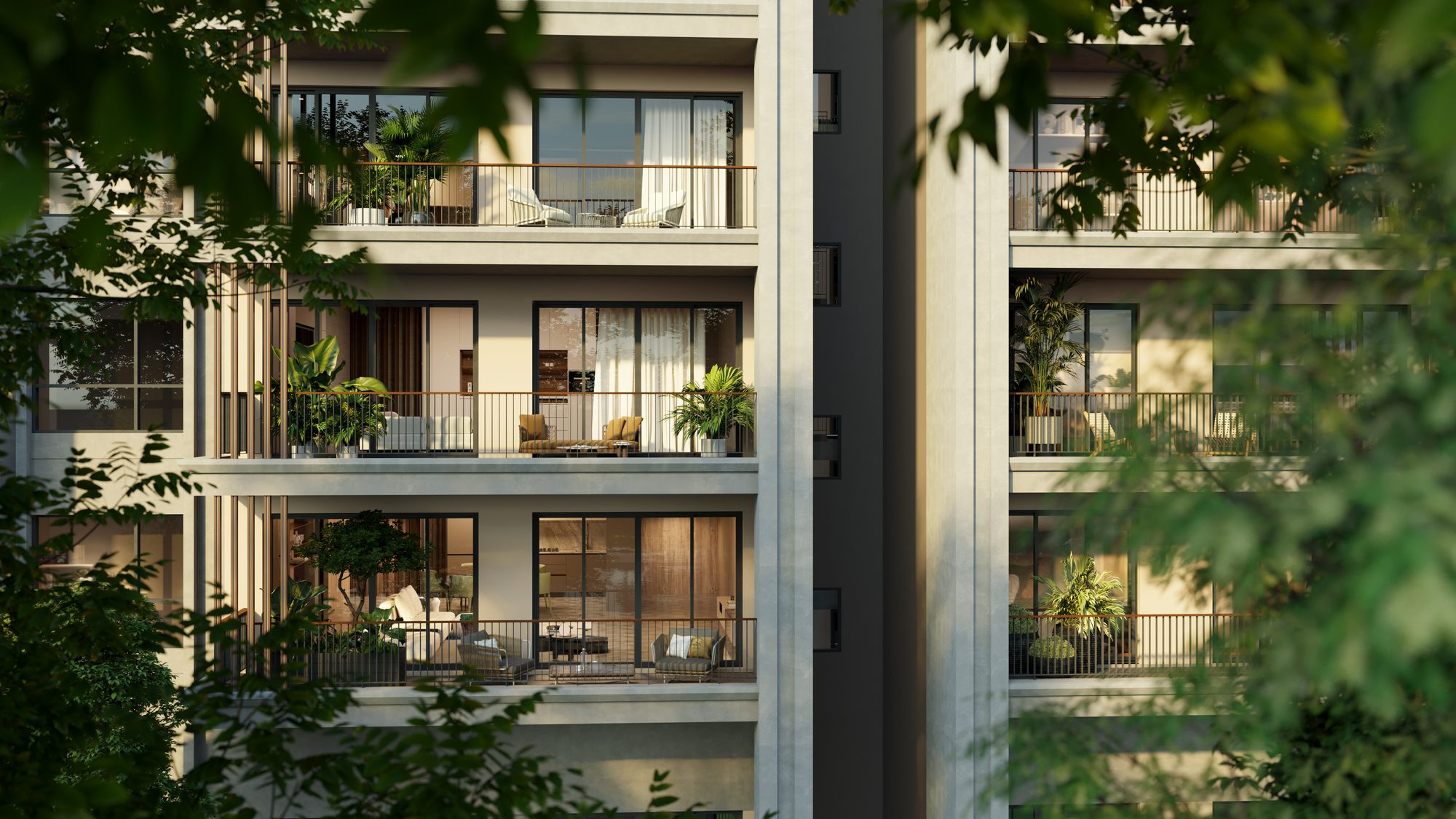 Condovillas balconies framed by greenery