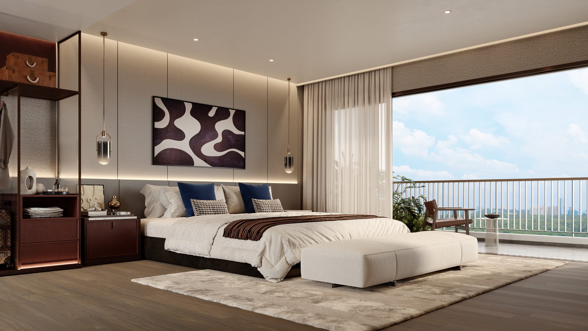 Type A master bedroom opening onto a balcony