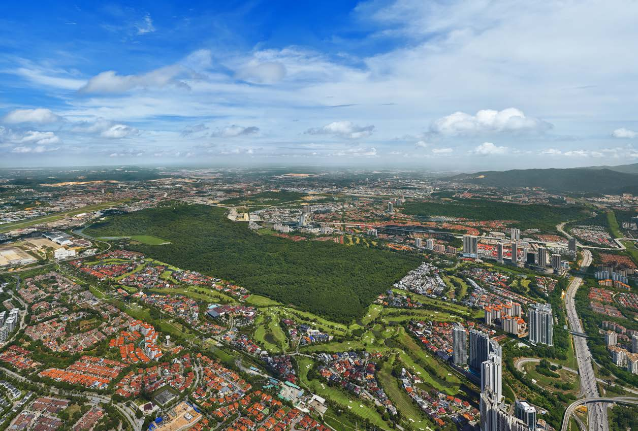 Aerial view of the ParkCity Damansara township surrounded by greenery